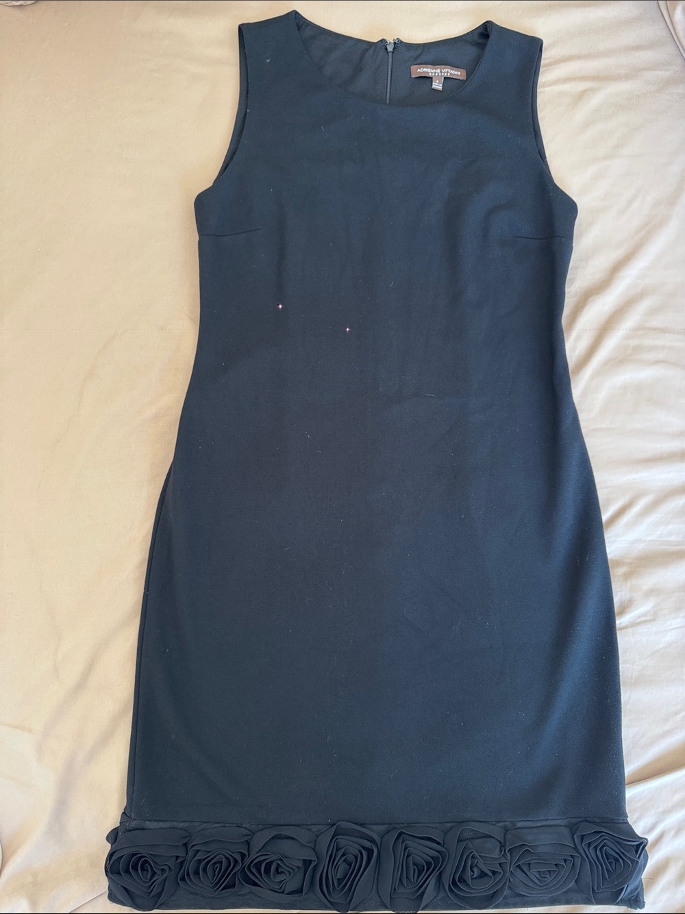 Adrianne Vittadini Black Sleeveless Sheath Dress with Rosette Trim